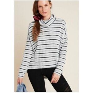 Anthropologie Sweater Women Medium Saturday Sunday‎ Cowl Neck Hi-Lo Striped Gray